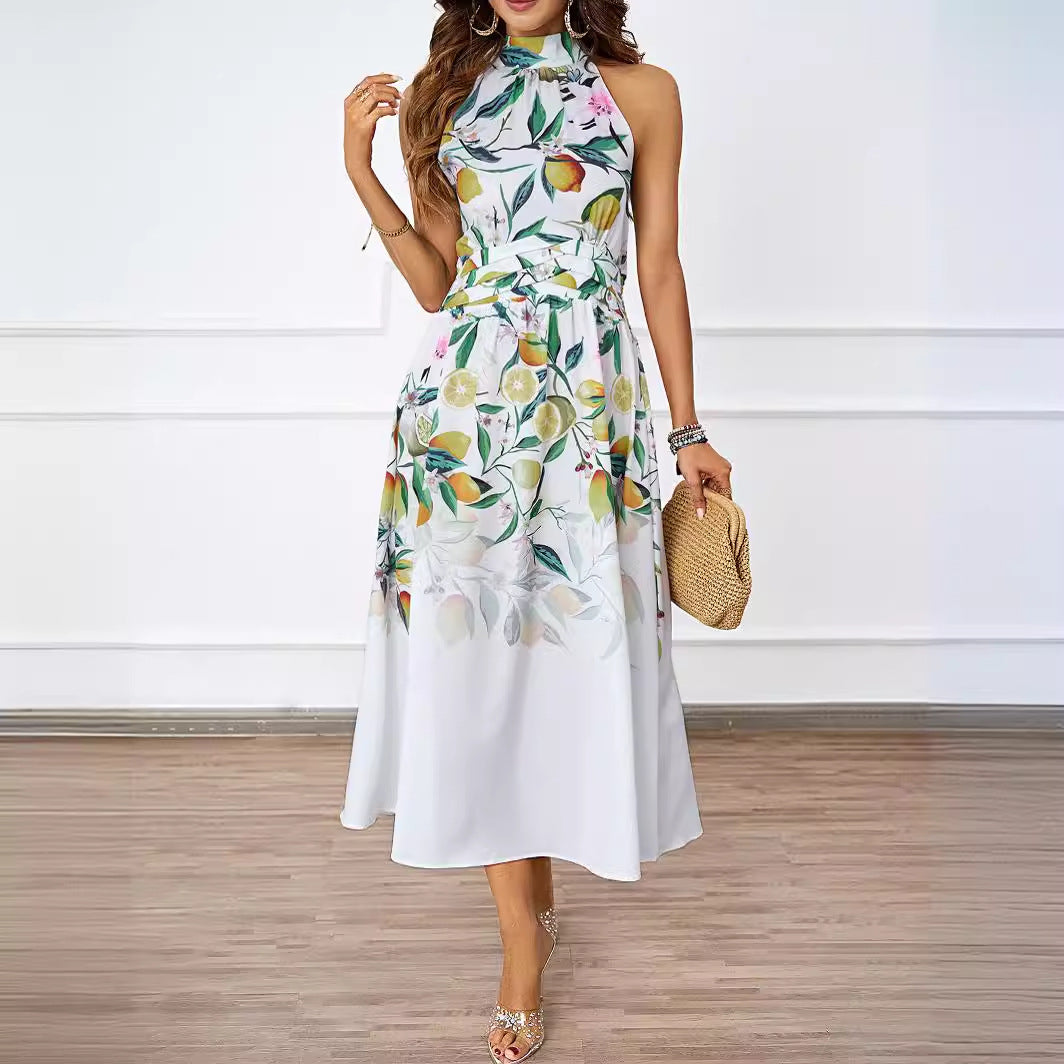 Damen Midi-klänning med blommönster och asymmetrisk fåll Mirla-Eva Jonsson