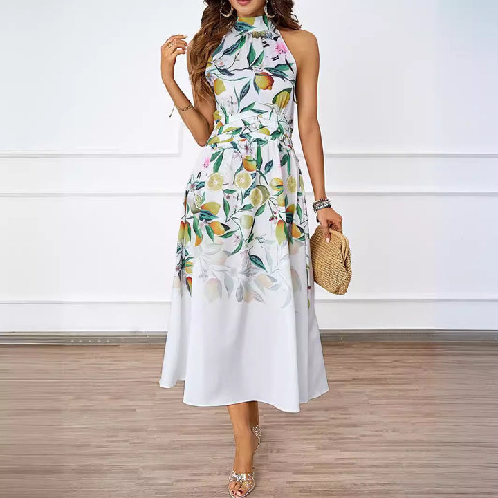 Damen Midi-klänning med blommönster och asymmetrisk fåll Mirla-Eva Jonsson