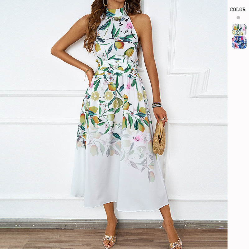 Damen Midi-klänning med blommönster och asymmetrisk fåll Mirla-Eva Jonsson