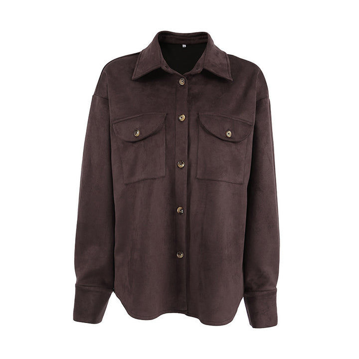 Damen Mode Suede Oversized Skjortjacka med praktiska fickor Mirla-Eva Jonsson