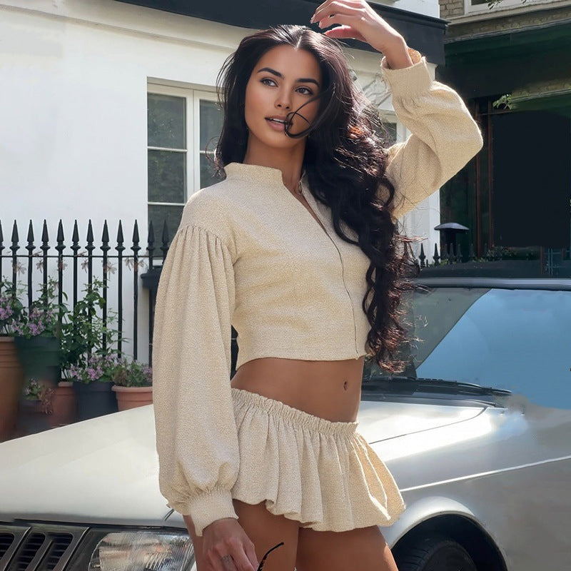 Damen Modische Jacke mit Puffärmeln und Stehkragen Mirla-Eva Jonsson