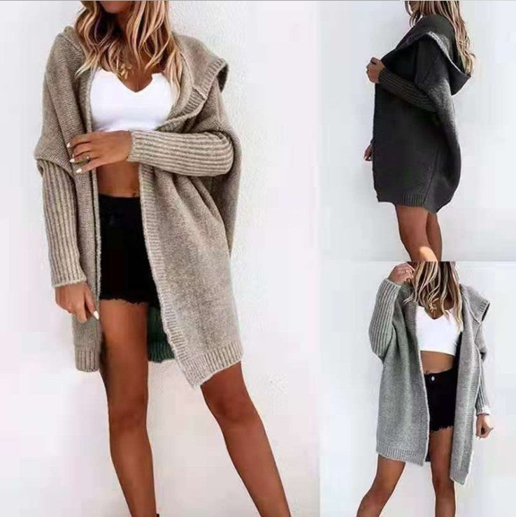 Damen Modische Strickjacke mit Kapuze und offenen Ärmeln Eva Jonsson-Eva Jonsson