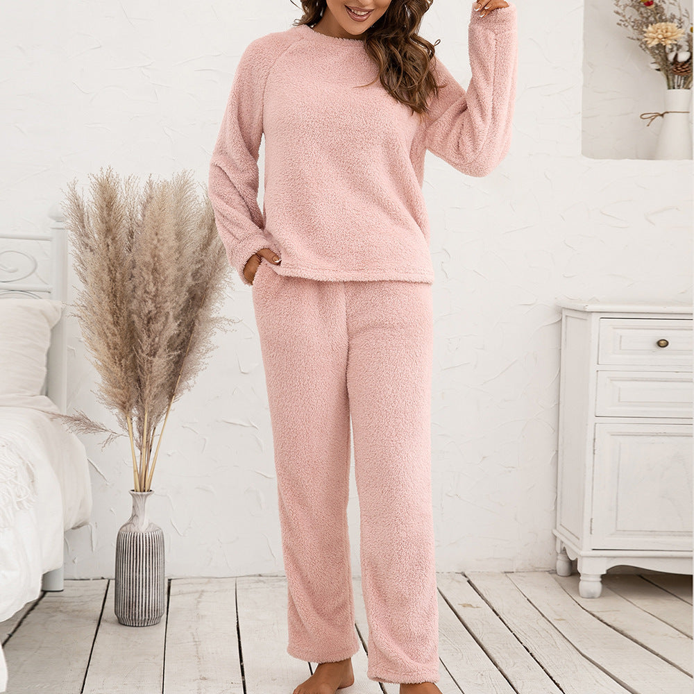 Damen Mysigt Fleece-pyjamaset med långa ärmar och bekväma byxor Eva Jonsson-Eva Jonsson