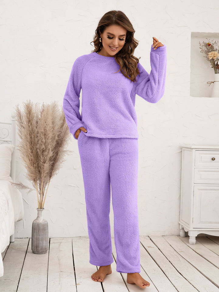 Damen Mysigt Fleece-pyjamaset med långa ärmar och bekväma byxor Eva Jonsson-Eva Jonsson