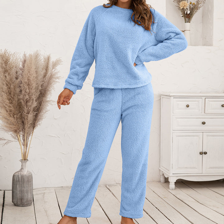 Damen Mysigt Fleece-pyjamaset med långa ärmar och bekväma byxor Eva Jonsson-Eva Jonsson