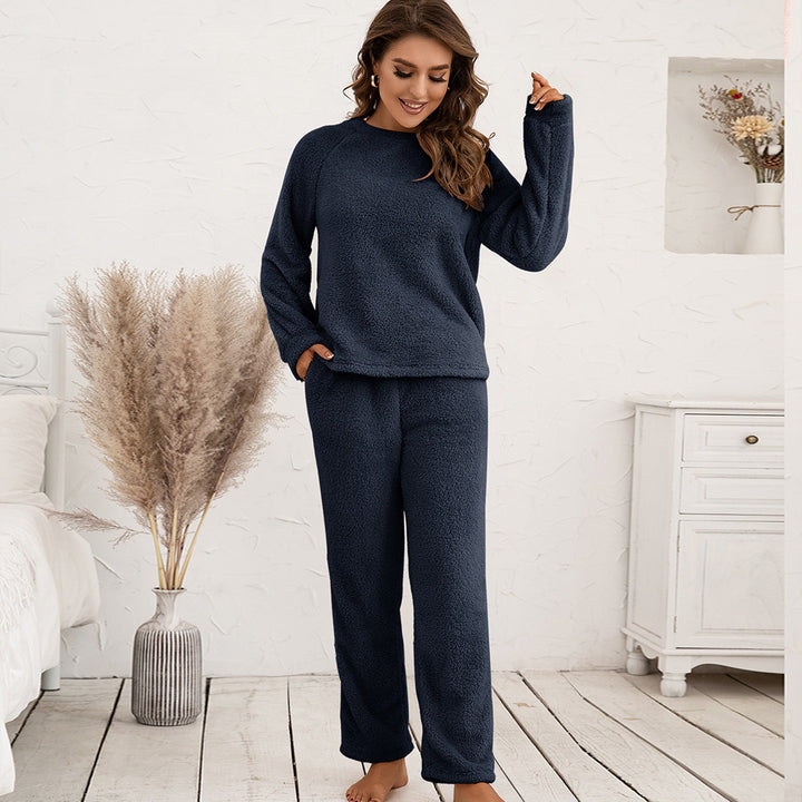 Damen Mysigt Fleece-pyjamaset med långa ärmar och bekväma byxor Eva Jonsson-Eva Jonsson