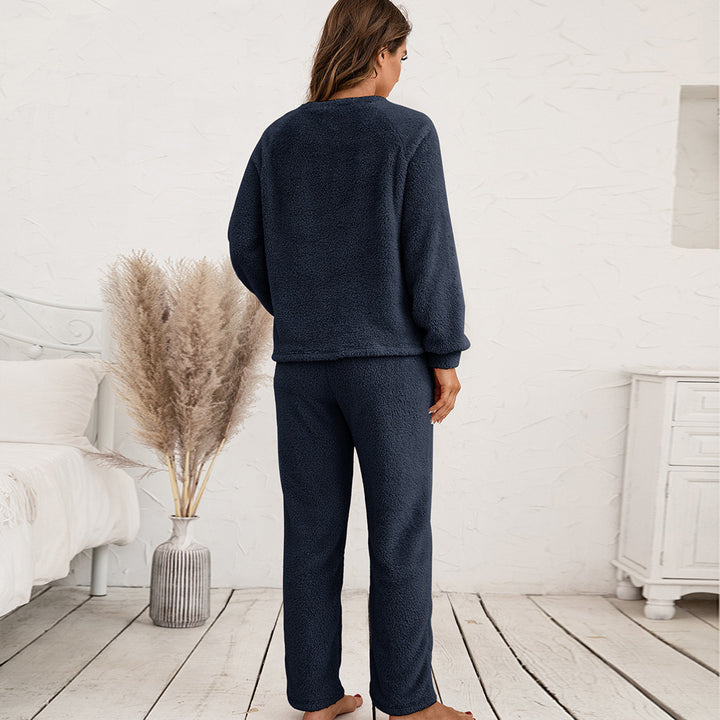 Damen Mysigt Fleece-pyjamaset med långa ärmar och bekväma byxor Eva Jonsson-Eva Jonsson