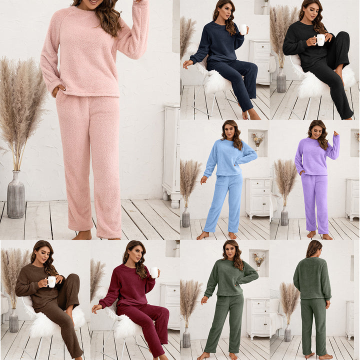 Damen Mysigt Fleece-pyjamaset med långa ärmar och bekväma byxor Eva Jonsson-Eva Jonsson