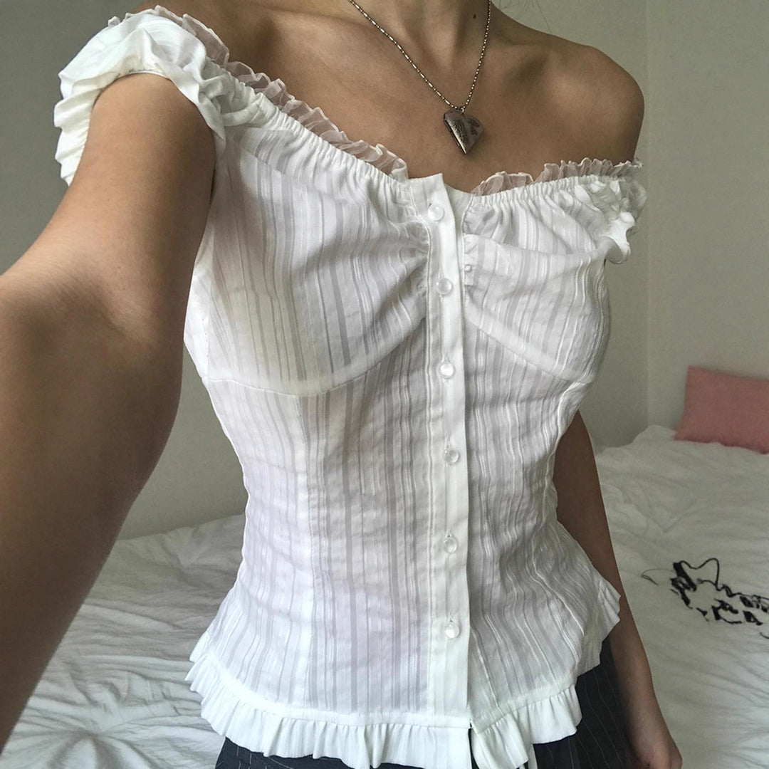 Damen Off-Shoulder Blus med volangkant och knappr detaljer Mirla-Eva Jonsson
