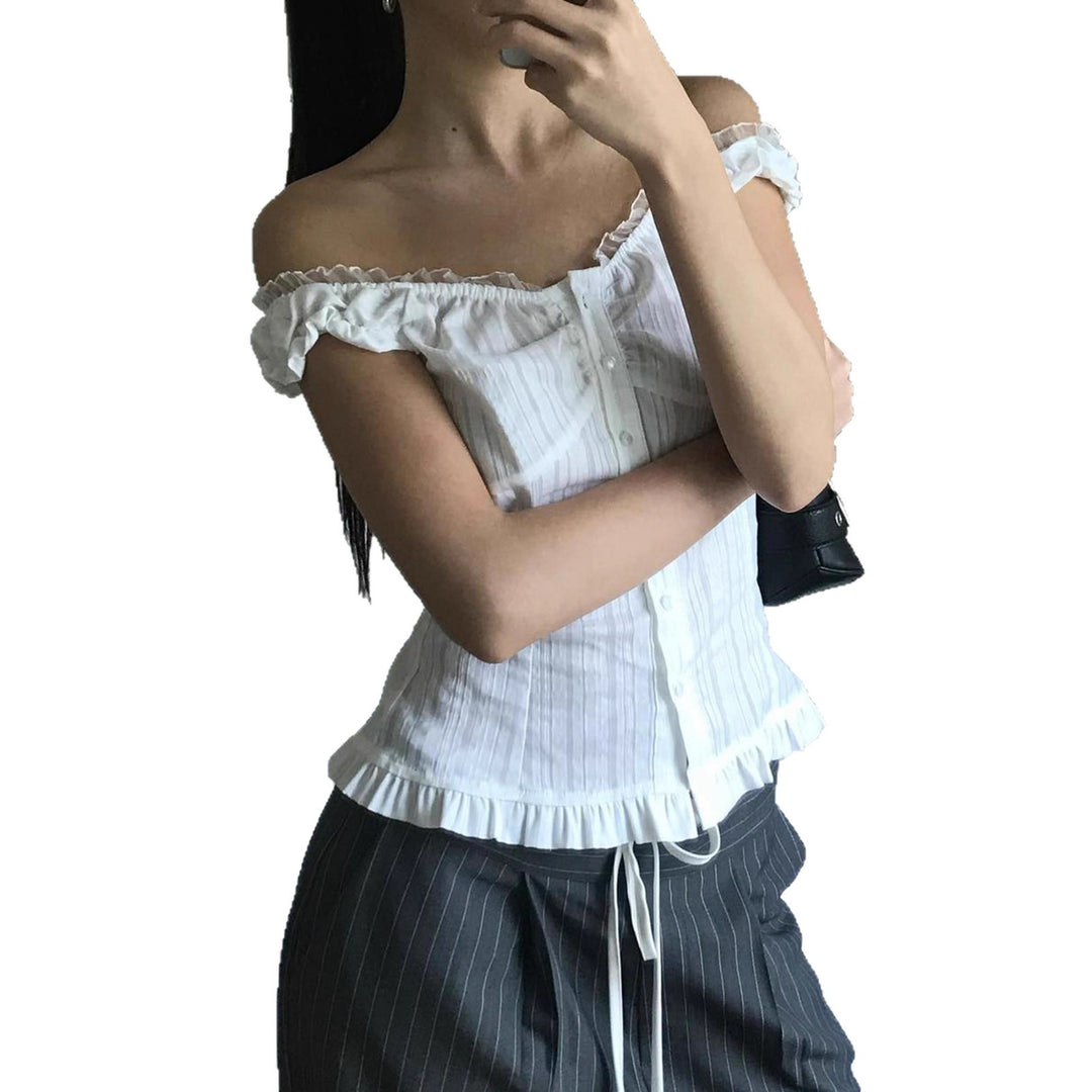 Damen Off-Shoulder Blus med volangkant och knappr detaljer Mirla-Eva Jonsson