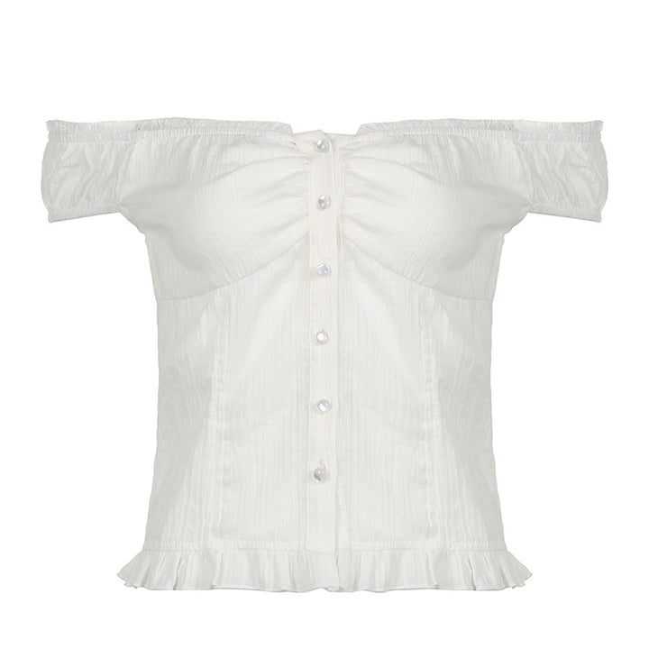 Damen Off-Shoulder Blus med volangkant och knappr detaljer Mirla-Eva Jonsson