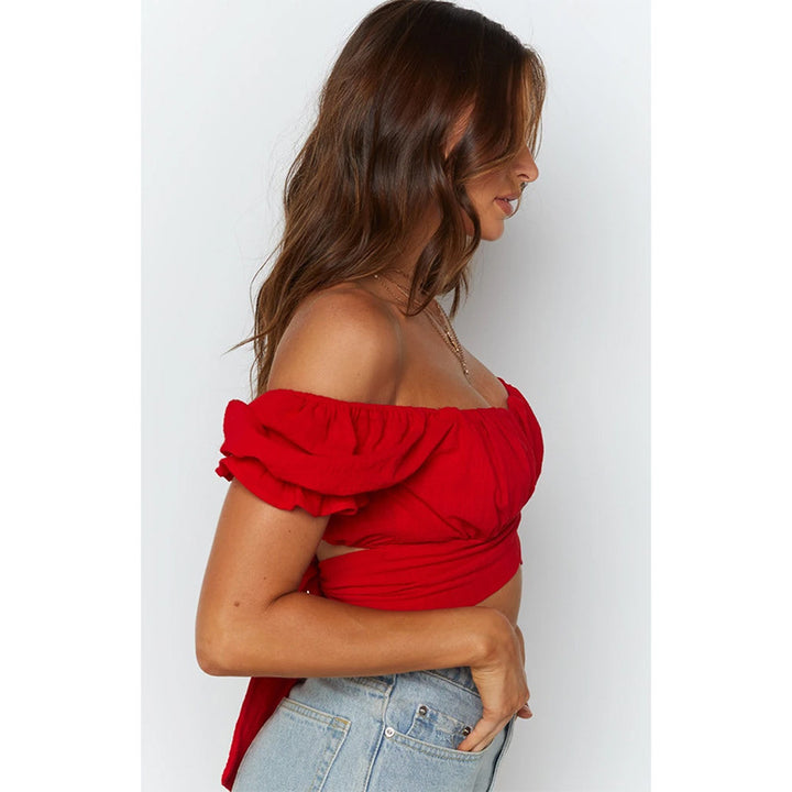 Damen Off-Shoulder Crop-Top med elegant omslagsdesign Eva Jonsson-Eva Jonsson