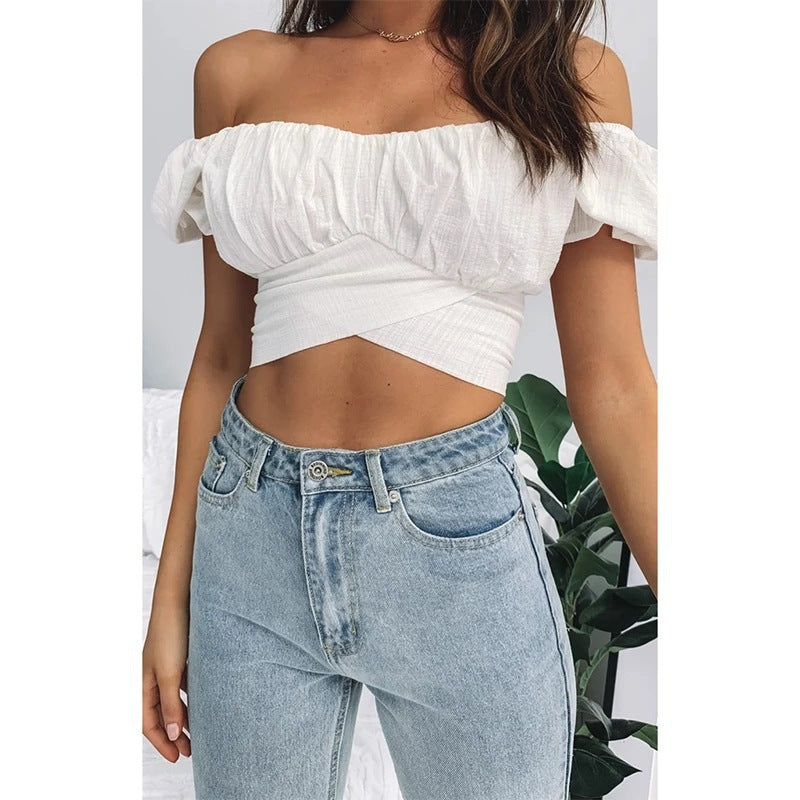 Damen Off-Shoulder Crop-Top med elegant omslagsdesign Eva Jonsson-Eva Jonsson