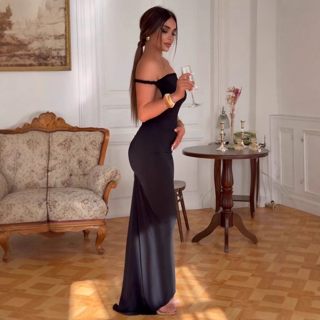 Damen Off-Shoulder Maxi-Klänning med figurnära skärning och elegant fåll Mirla-Eva Jonsson