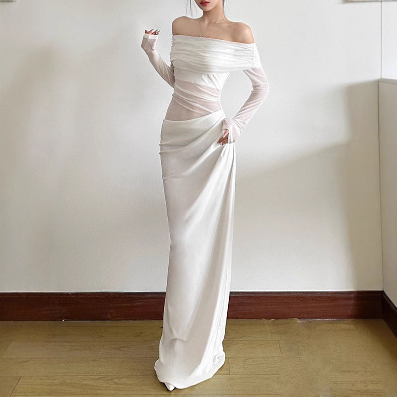 Damen Off-Shoulder Maxiklänning med figurnära design och rynkning Mirla-Eva Jonsson