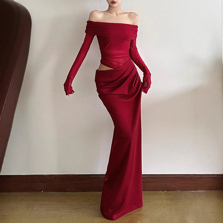 Damen Off-Shoulder Maxiklänning med figurnära design och rynkning Mirla-Eva Jonsson