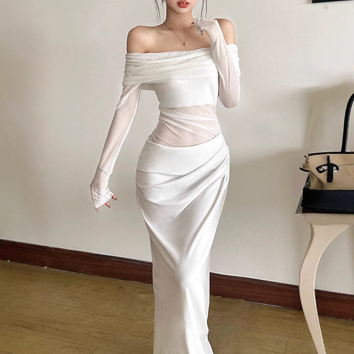 Damen Off-Shoulder Maxiklänning med figurnära design och rynkning Mirla-Eva Jonsson