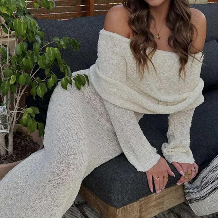 Damen Off-Shoulder Maxiklänning med lång ärm och elegant tyg Mirla-Eva Jonsson