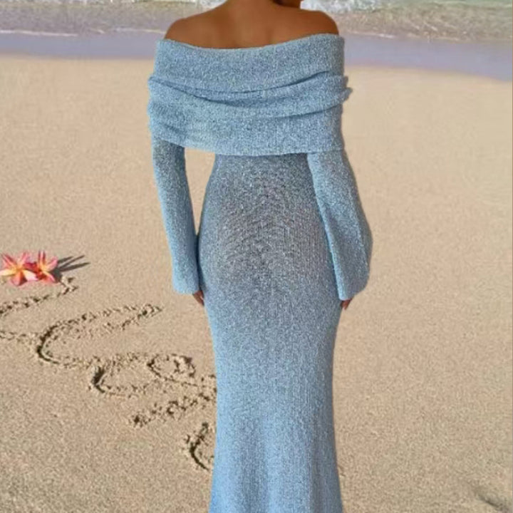 Damen Off-Shoulder Maxiklänning med lång ärm och elegant tyg Mirla-Eva Jonsson