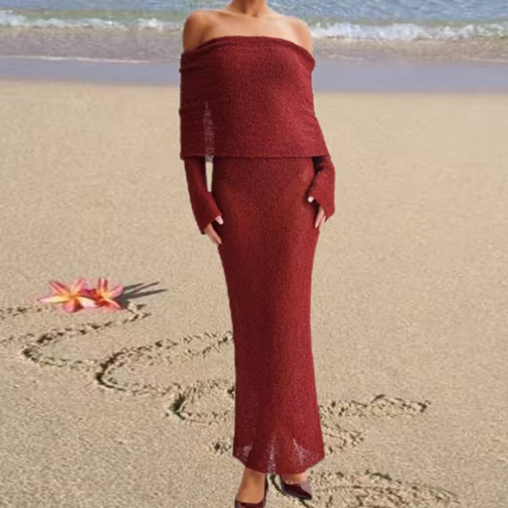 Damen Off-Shoulder Maxiklänning med lång ärm och elegant tyg Mirla-Eva Jonsson