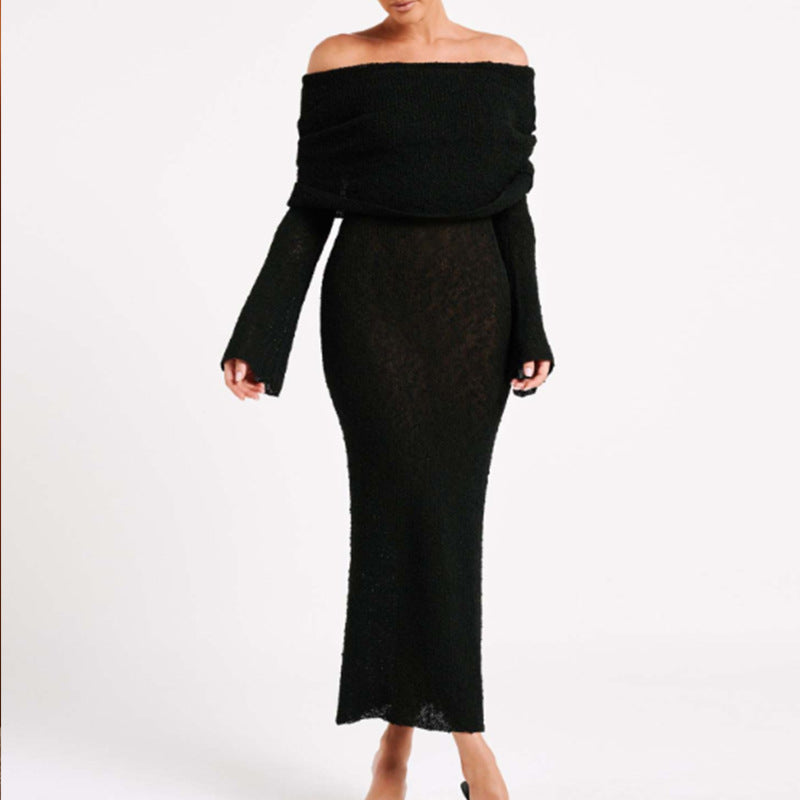Damen Off-Shoulder Maxiklänning med lång ärm och elegant tyg Mirla-Eva Jonsson