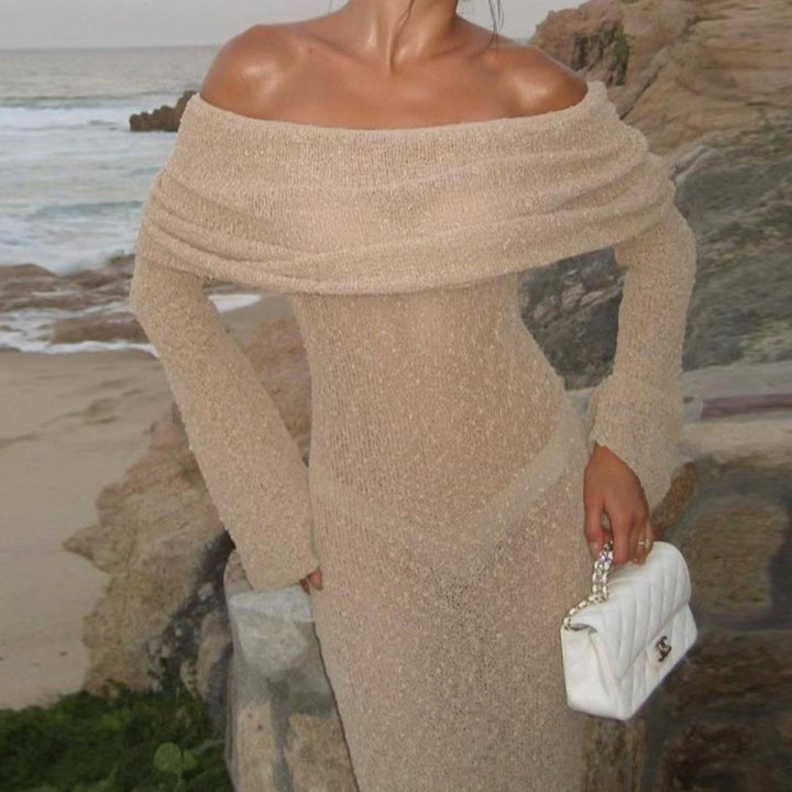 Damen Off-Shoulder Maxiklänning med lång ärm och elegant tyg Mirla-Eva Jonsson