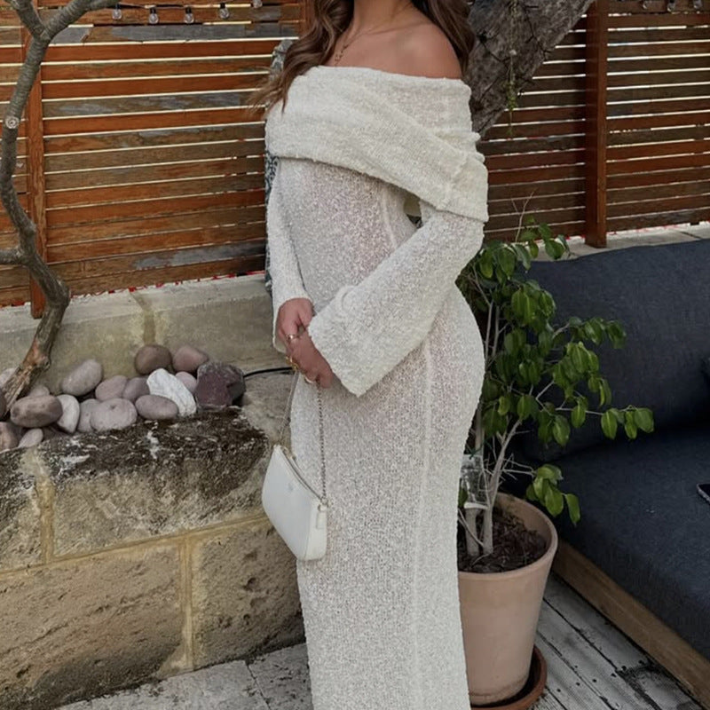 Damen Off-Shoulder Maxiklänning med lång ärm och elegant tyg Mirla-Eva Jonsson