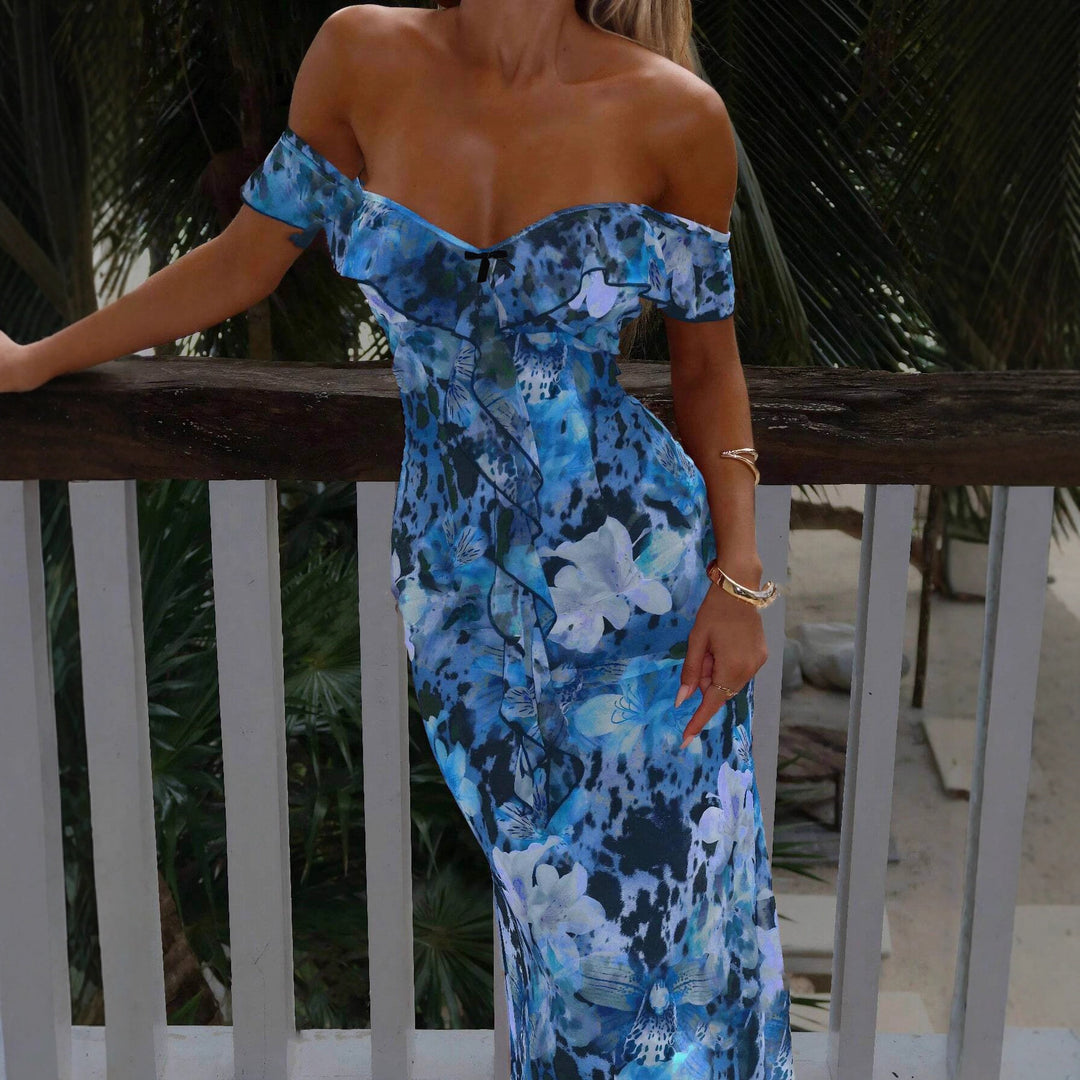 Damen Off-Shoulder Maxikleid mit floralem Muster und Rüschendetails Mirla-Eva Jonsson