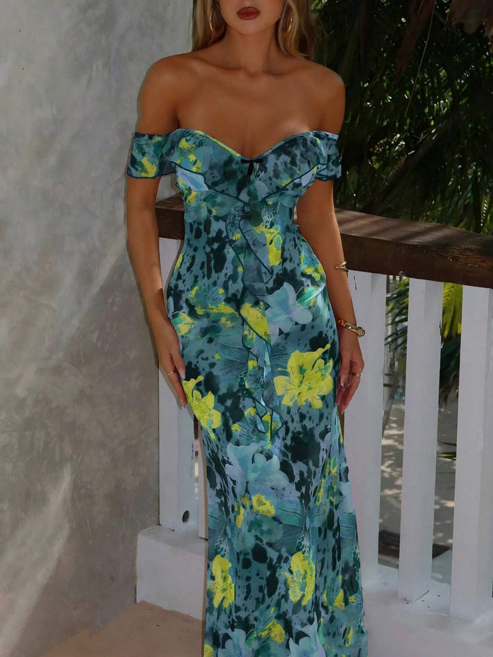 Damen Off-Shoulder Maxikleid mit floralem Muster und Rüschendetails Mirla-Eva Jonsson
