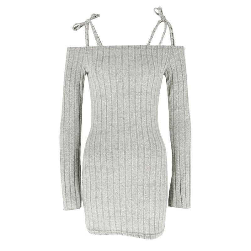 Damen Off-Shoulder Minikleid mit Rüschendetails und feinem Rippstrick Mirla-Eva Jonsson