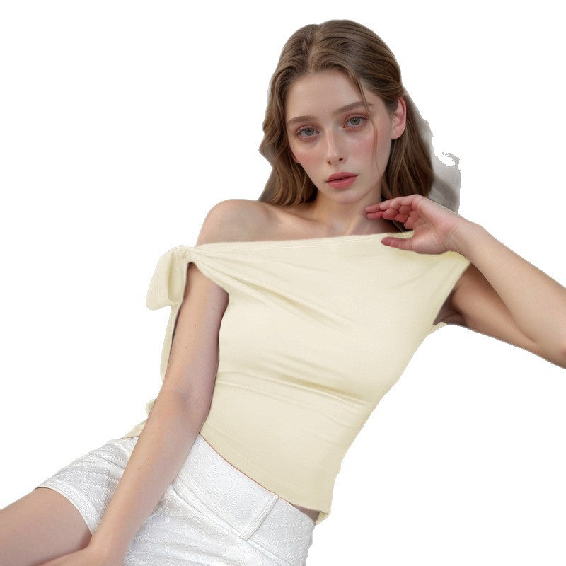 Damen Off-Shoulder Topp med dekorativ sidoknytning Mirla-Eva Jonsson