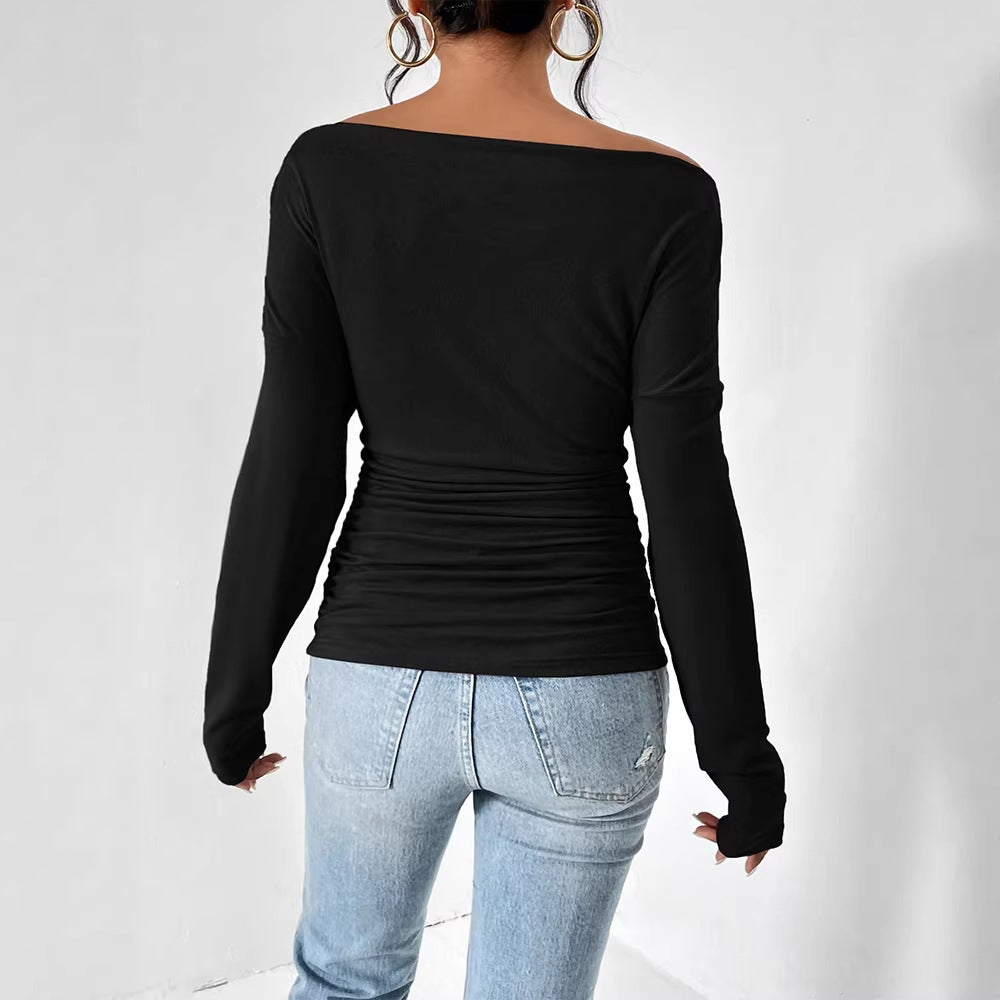 Damen Off-Shoulder Topp med figurnära snitt och fin drapering Mirla-Eva Jonsson