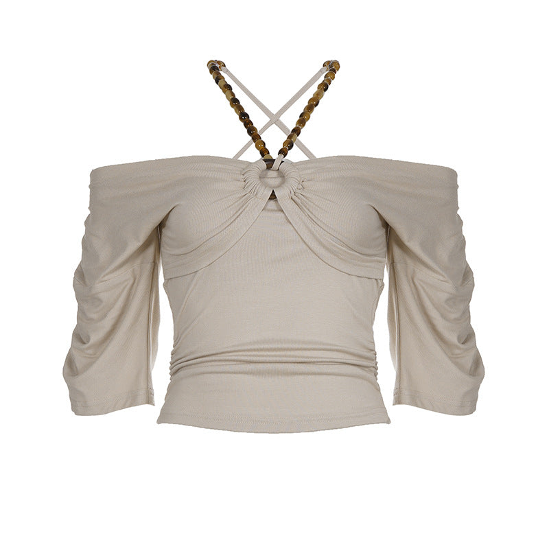 Damen Off-Shoulder Topp med voluminösa ärmar och dekorativ knut Mirla-Eva Jonsson