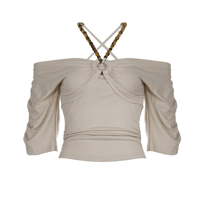 Damen Off-Shoulder Topp med voluminösa ärmar och dekorativ knut Mirla-Eva Jonsson