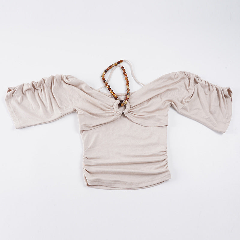 Damen Off-Shoulder Topp med voluminösa ärmar och dekorativ knut Mirla-Eva Jonsson