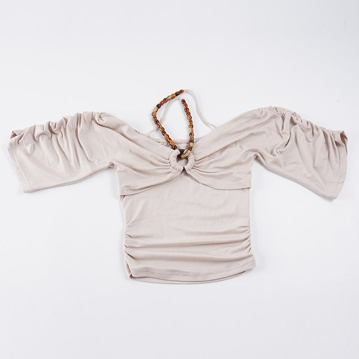 Damen Off-Shoulder Topp med voluminösa ärmar och dekorativ knut Mirla-Eva Jonsson