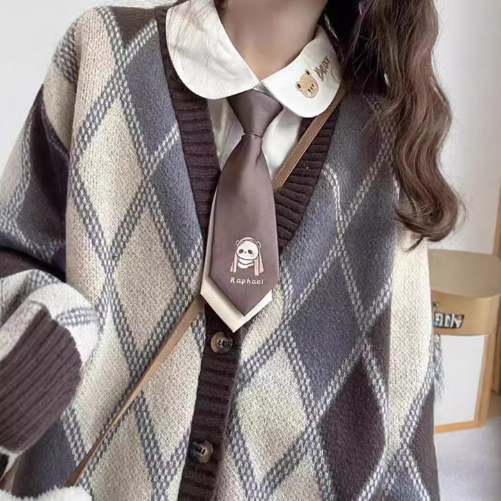 Damen Översize Stickad Cardigan med Rutmönster Mirla-Eva Jonsson
