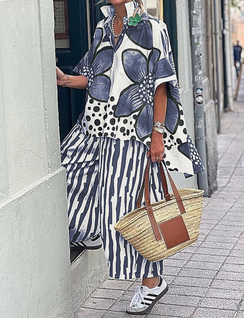 Damen Oversized Blusenshirt med blommönster och elegant passform Mirla-Eva Jonsson