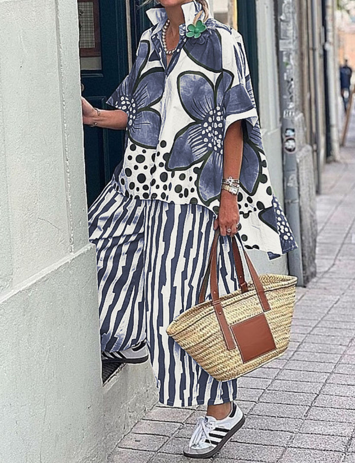 Damen Oversized Blusenshirt med blommönster och elegant passform Mirla-Eva Jonsson