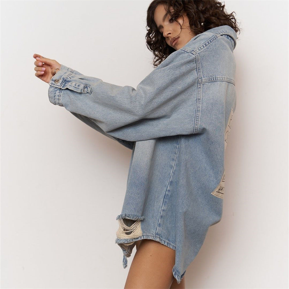 Damen Oversized Denim-Skjorta med Used-Effekt Mirla-Eva Jonsson