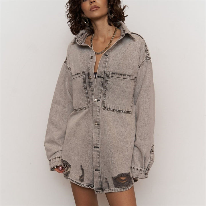Damen Oversized Denim-Skjorta med Used-Effekt Mirla-Eva Jonsson