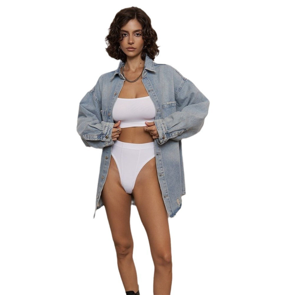 Damen Oversized Denim-Skjorta med Used-Effekt Mirla-Eva Jonsson