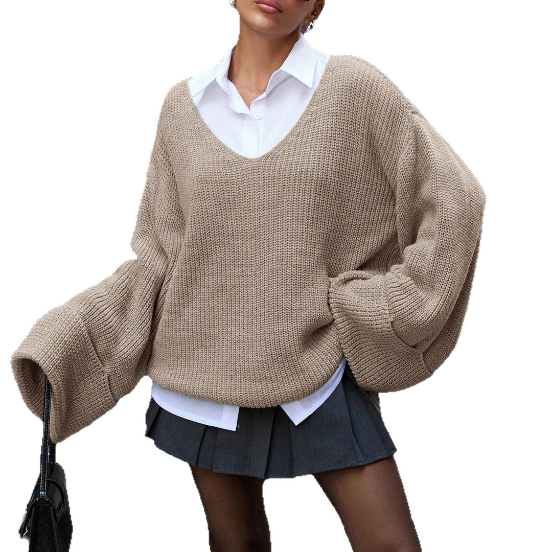 Damen Oversized Stickad tröja med djup V-ringning Mirla-Eva Jonsson