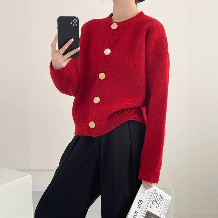 Damen Oversized Strickjacke mit großen Holzknöpfen und weitem Schnitt Eva Jonsson-Eva Jonsson