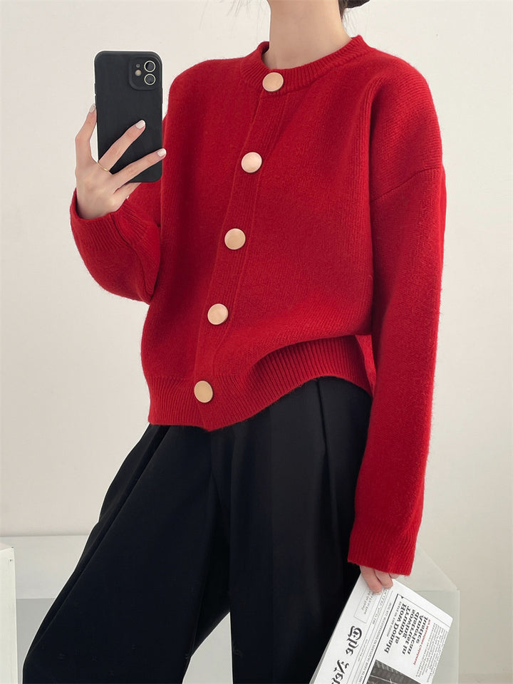 Damen Oversized Strickjacke mit großen Holzknöpfen und weitem Schnitt Eva Jonsson-Eva Jonsson