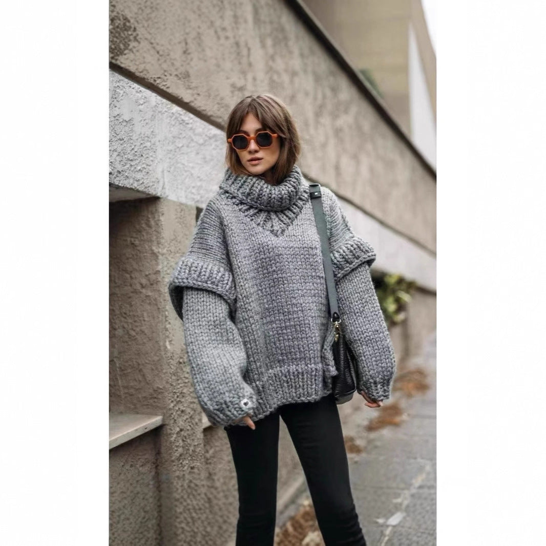 Damen Oversized Strickpullover mit hohem Kragen und voluminösen Ärmeln Mirla-Eva Jonsson
