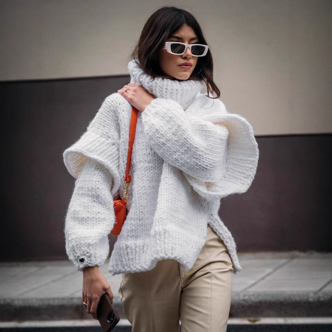 Damen Oversized Strickpullover mit hohem Kragen und voluminösen Ärmeln Mirla-Eva Jonsson