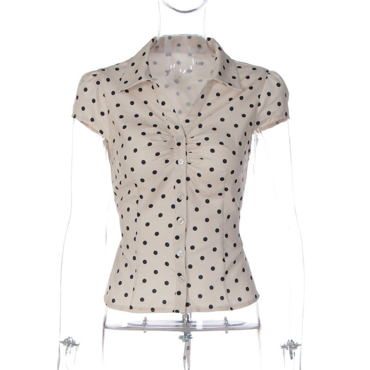 Damen Polka-Dot Bluse mit taillierter Passform und Rüschendetail Mirla-Eva Jonsson