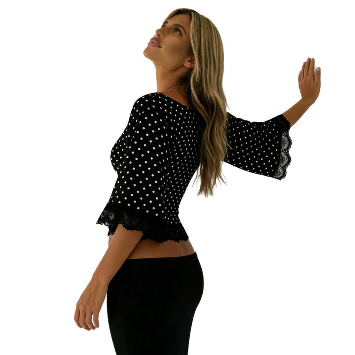 Damen Polka-Dot Blusenshirt mit Spitzenverzierung Mirla-Eva Jonsson