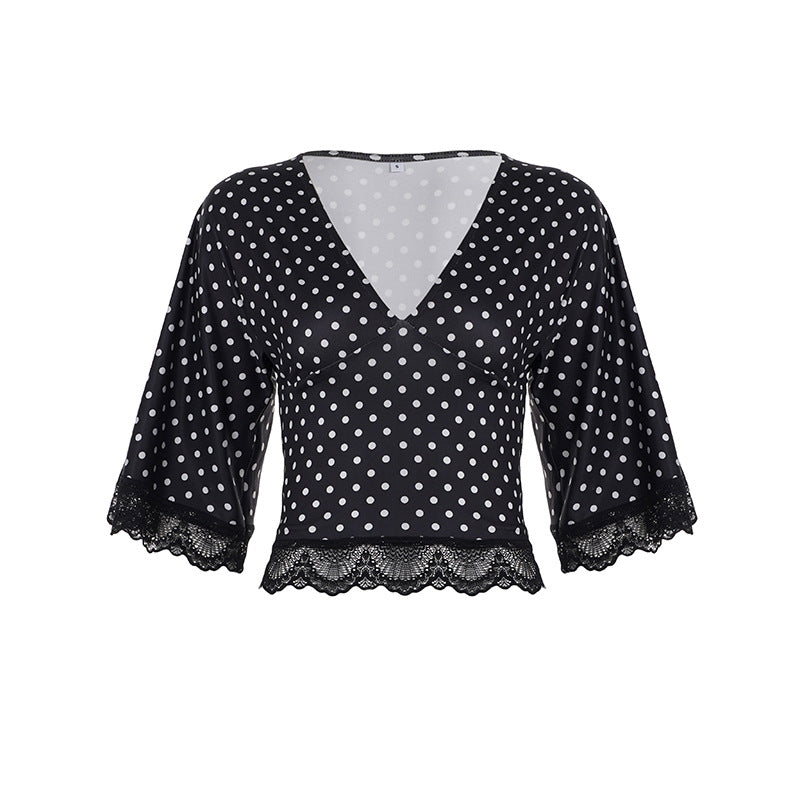 Damen Polka-Dot Blusenshirt mit Spitzenverzierung Mirla-Eva Jonsson